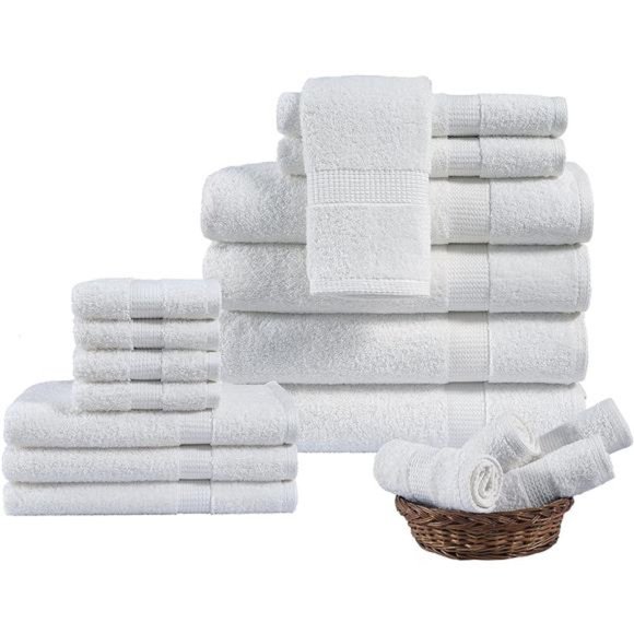 Bath Towels for Bathroom Set- 18 PC 100% Cotton White Bathroom Towel Set, Soft - Picture 1 of 8